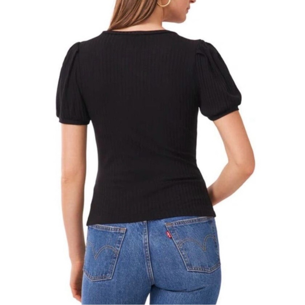 1 State Women's Black Puff Sleeve Rib Knit Top - Picture 2 of 5